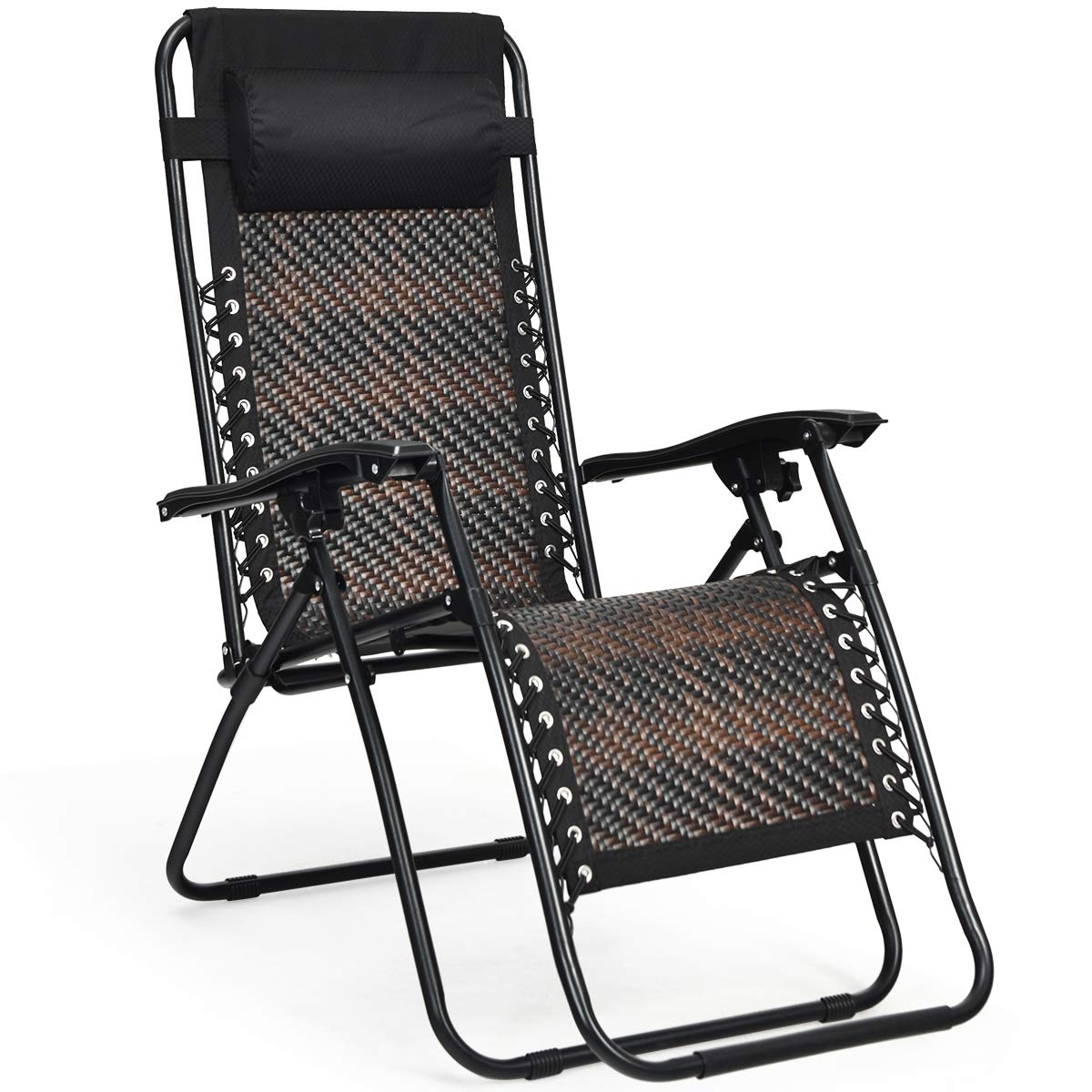 Chaise longue inclinable zéro gravité en rotin pour terrasse Tangkula